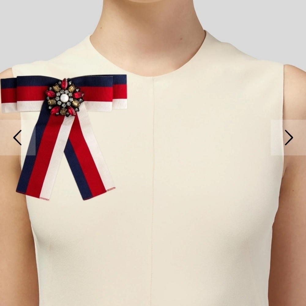 Gucci Crystal & Faux Pearl Web Bow Brooch. Brand New W/Tags. Originally $490